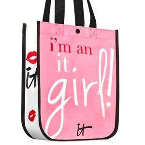 IT Cosmetics Reusable Shopping Bag Tote Sack IT Girl Pink Kisses Snap Close NWOT